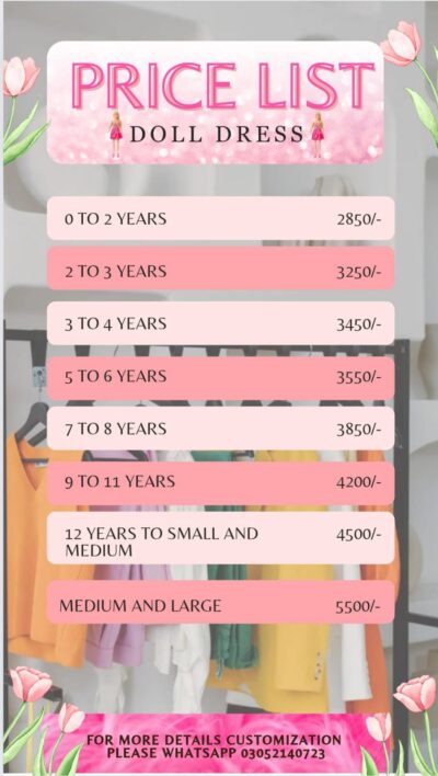 Size Ans Price Chart