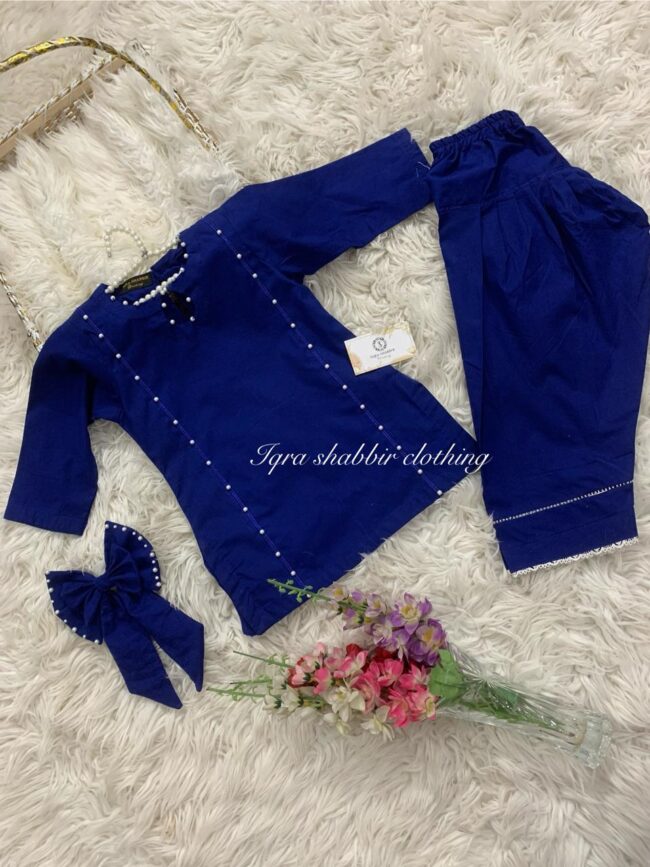 Fabric= soft lawn coton Color= royal blue Beaded work shrt with farshi shlwar