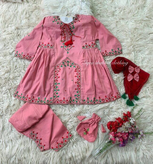 Pink Embroidery Frock - Image 3